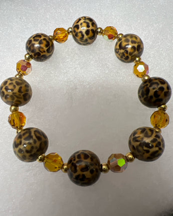 BRACELET ROUND TIGER PRINT BEADS WITH AMBER SPACERS