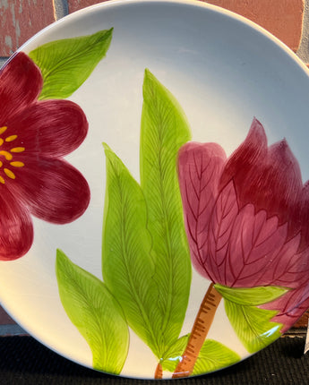 A&B HOME SERVING PLATTER WITH LARGE RED FLOWER