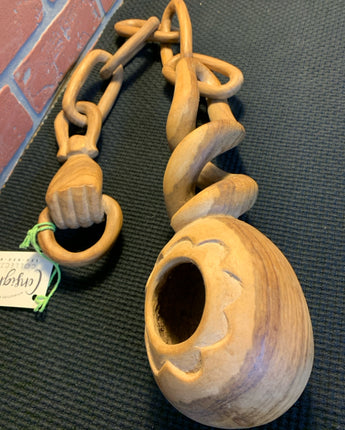 AFRICAN CARVED WOODEN CHAIN, CUP w/TWIST & HANDLE