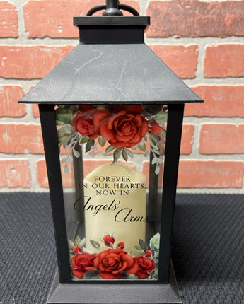 BLACK LANTERN WITH RED ROSES "ANGEL'S ARMS" LED CANDLE