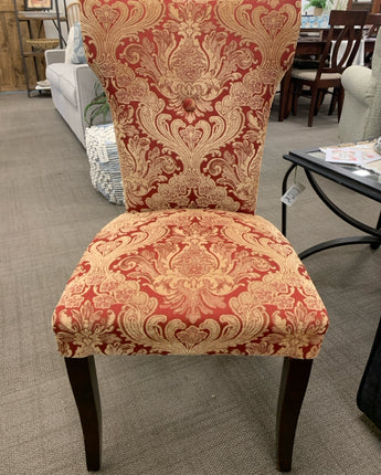 SIDE CHAIRS PARSON WITH STRIPPED BACK RED DAMASK FABRIC
