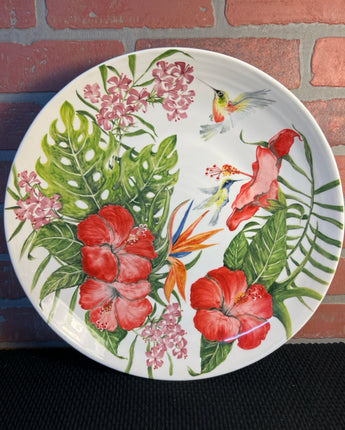 PIER ONE SERVING BOWL WITH HUMMINGBIRD & TROPICAL FLORAL