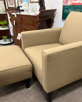 CRATE & BARREL CHAIR and OTTOMAN, BEIGE