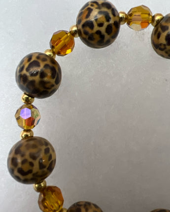 BRACELET ROUND TIGER PRINT BEADS WITH AMBER SPACERS