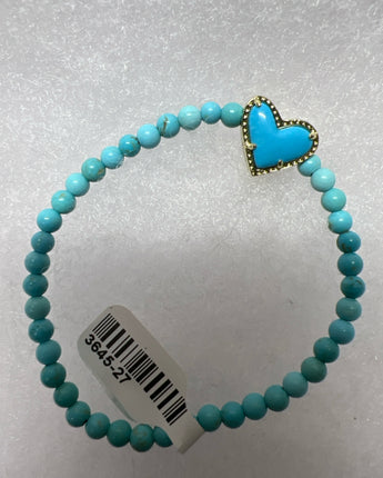 BRACELET TURQUOISE BEADS WITH DUAL GOLD OR TURQUOISE HEART