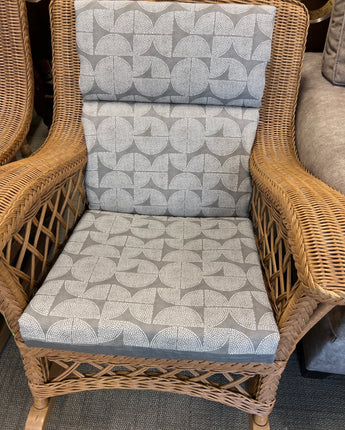 WICKER ROCKING CHAIR WITH GREY AND WHITE CUSHIONS