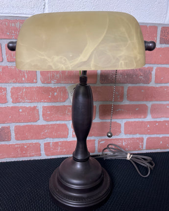 DESK LAMP WOOD BASE AND COLUMN RECTANGLE FROSTED CREAM SHADE