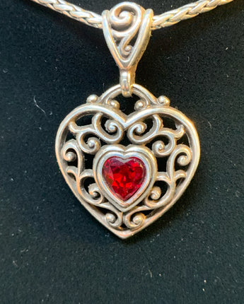 NECKLACE BRIGHTON SILVER CHAIN WITH RUBY HEART "LOVE YOUR HEART"