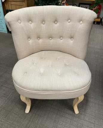 WORLD MARKET, CREAM FABRIC, TUFTED BACK, BLONDE LEGS