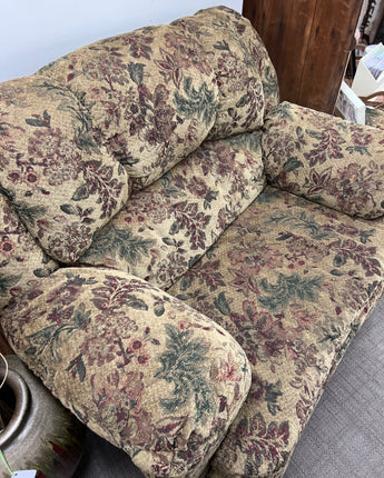 UPHOLSTERY  RECLINING CHAIR & STORAGE OTTOMAN, LEAF DESIGN, GOLD,GREEN, BURGUNDY