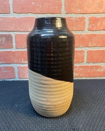 BROWN & BLACK SALT GLAZED POTTERY VASE 9"X4.5"X4.5"