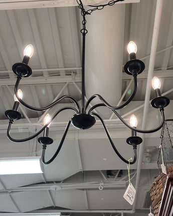 FARMHOUSE BLACK WROUGHT IRON CHANDELIER W/BULBS