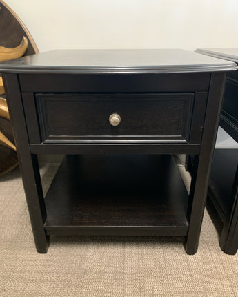 NIGHT STAND, BLACK STAIN, BOTTOM SHELF, ONE DRAWER