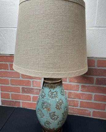 TURQUOISE BROWN EMBOSSED PAISLEY PRINT BEIGE LINEN SHADE 31"X8"X8"