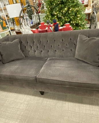 BERNHARDT INTERIORS BROWN FABRIC, TUXEDO STYLE, TUFTED ARMS & BACK