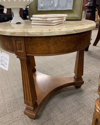 ROUND SIDE TABLE MARBLE TOP WOOD FRAME