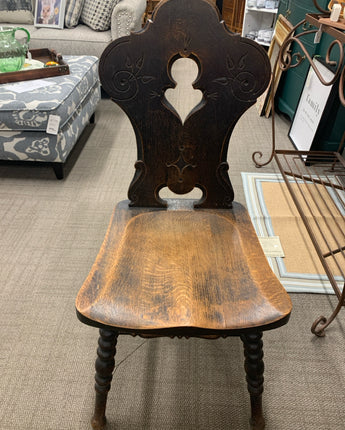 SIDE CHAIR WOOD STAINED DARK BROWN PENNSYLVANIA DUTCH STYLE