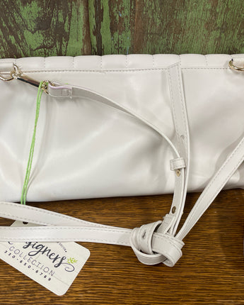 INC CREAM LEATHER FOLDOVER CLUTCH