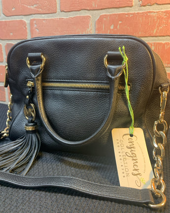 MICHAEL KORS MACKENZIE BLACK PEBBLE LEATHER SATCHEL