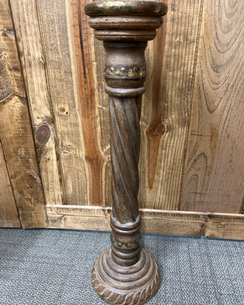 WOOD & GOLD TWISTED COLUMN BROWN CANDLE HOLDER 24"X7"X7"