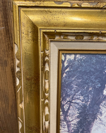 GOLD ORNATE WOOD FRAME WITH A LAKE AND CHURCH MOTIF