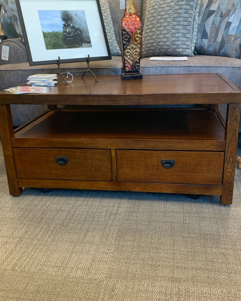 COFFEE TABLE SHELF AND 2 DRAWERS STAINED DARK BROWN