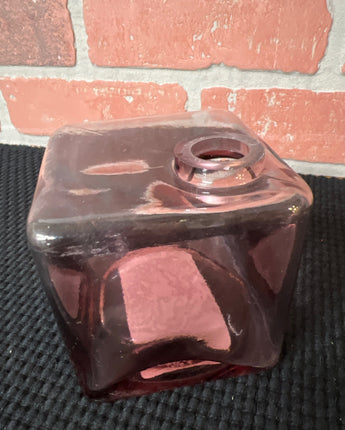 VASE, CLEAR, PINK, CUBE SHAPE