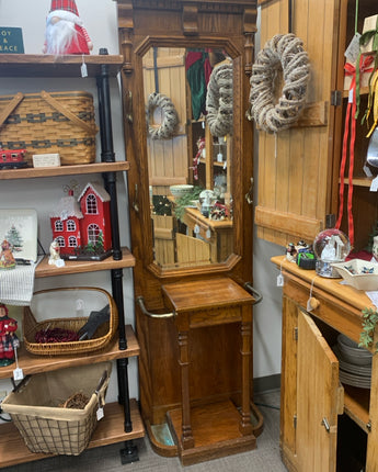 COAT TREE OAK WITH MIRROR SHELF 4 HOOKS