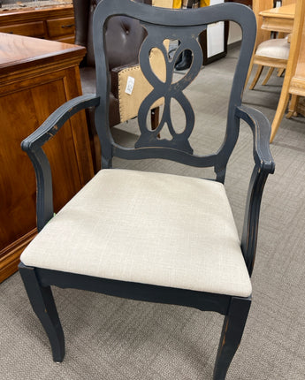 ACCENT CHAIR, PAINTED BLACK w/ CREAM UPHOLSTERY SEAT