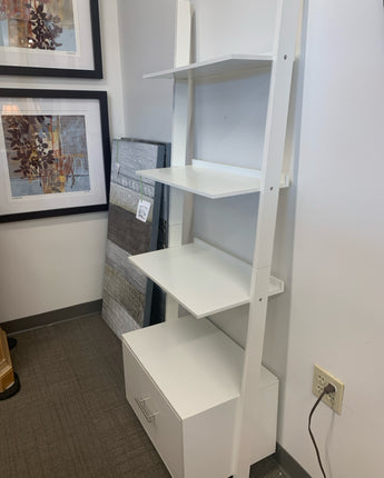 WHITE LADDER BOOK SHELF w/ 1 DRAWER, 4 SHELVES