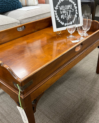 MAPLE WOOD, RECTANGLE COFFEE TABLE w/ RAISED SIDES & SIDE HANDLE SLOTS