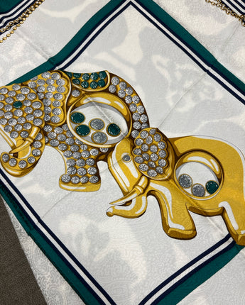 CHOPARD HAPPY DIAMOND ELEPHANT GREEN & GOLD 100% ITALIAN SILK SCARF