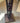 FLOOR LAMP WITH CREAM SHADE/BROWN WOOD SQUARE BASE/CUT OUT RECTANGLE OPENINGS
