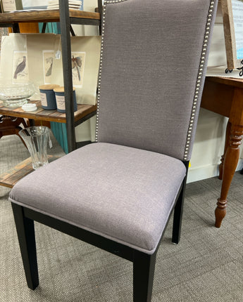 GREY UPHOLSTERED DINING ROOM CHAIR W/NAILHEAD TRIM