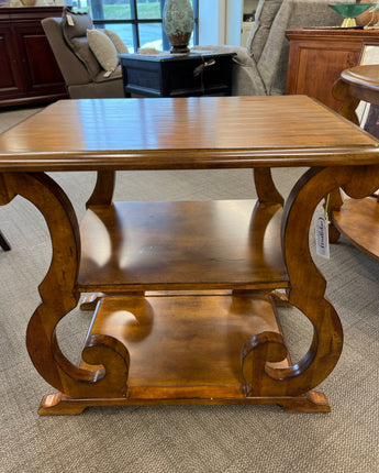 RECTANGLE, SIDE TABLE, DARK STAIN WOOD, BOTTOM 2 SHELF