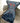 MACKENZIE CHILDS BLUE TOPIA CHAIR  w/ SILVER LEGS, CHIP ON BACK LEG, RETIRED