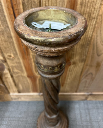 WOOD & GOLD TWISTED COLUMN BROWN CANDLE HOLDER 24"X7"X7"