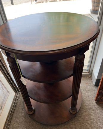 ROUND ACCENT TABLE, DARK WOOD w/ 3 SHELVES
