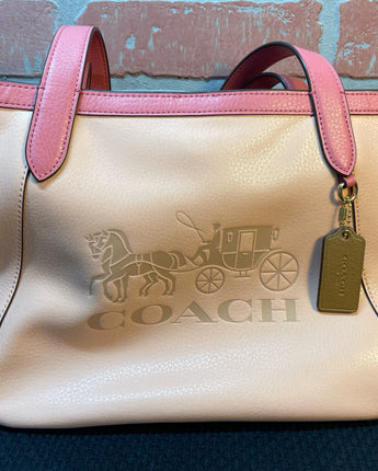 COACH COLOR BLOCK TOTE C5775 WITH EMBOSSED HORSE & CARRIAGE 9"X4"X13"