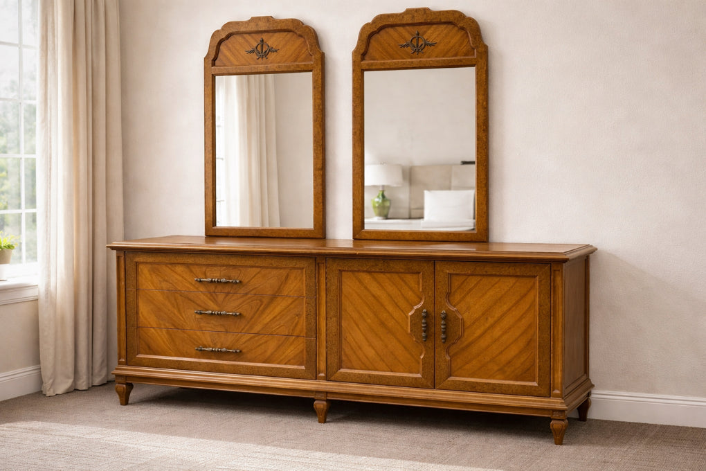 AMERICAN OF MARTINSVILLE DRESSER WITH TWIN MIRRORS, 2 DOORS AND 2 ...