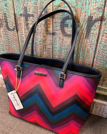 TRINA TURK MULTI COLOR CHEVRON DESIGN TOTE 12"X6"X15"