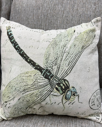 DRAGONFLY SQUARE LINEN PILLOWS TURQUOISE GREEN & LINEN