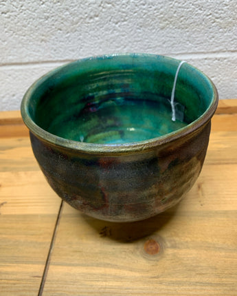 BROWN GLAZED BOWL WITH TURQUOISE INSIDE