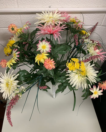 FLORAL ARRANGEMENT OF PINK, IVORY, YELLOW AND GREEN