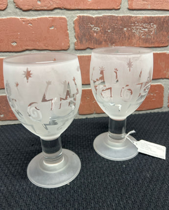 L. DRUMM, 1998 SIGNED, ETCHED WATER GOBLETS