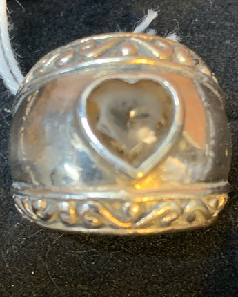 RING BRIGHTON .925 SILVER WIDE BAND WITH AMBER HEART