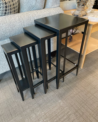 POTTERY BARN 4 BLACK METAL STACKABLE TABLES