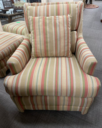 ETHAN ALLEN, STRIPE CHAIR and OTTOMAN, GOLD, GREEN, ORANGE