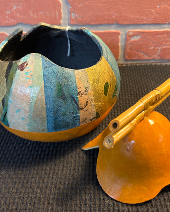 GOURD DESIGNS DECOUPAGE BLUE, GOLD, WHITE