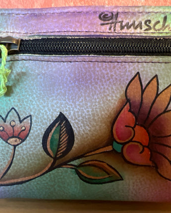 ANUSCHKA LEATHER  HAND PAINTED WALLET WITH FLOWERS & PAISLEY